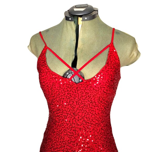 Womans  B. Darlin holiday festival babydoll racerback red sequin bodycon maxi - Picture 2 of 11